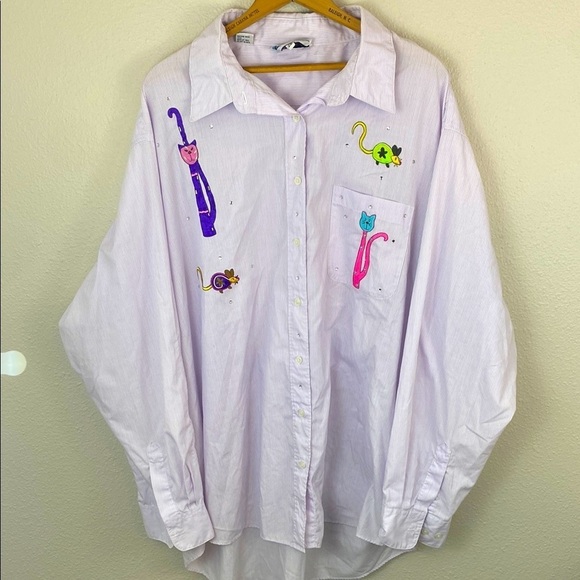 Las Olas Pin Stripe Button Up Cat Shirt 2X - Picture 2 of 8